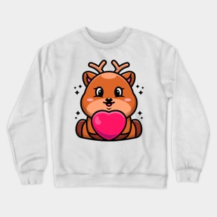 Cute baby deer cartoon with love Crewneck Sweatshirt